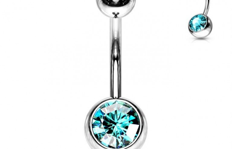 Köldök piercing kék kővel